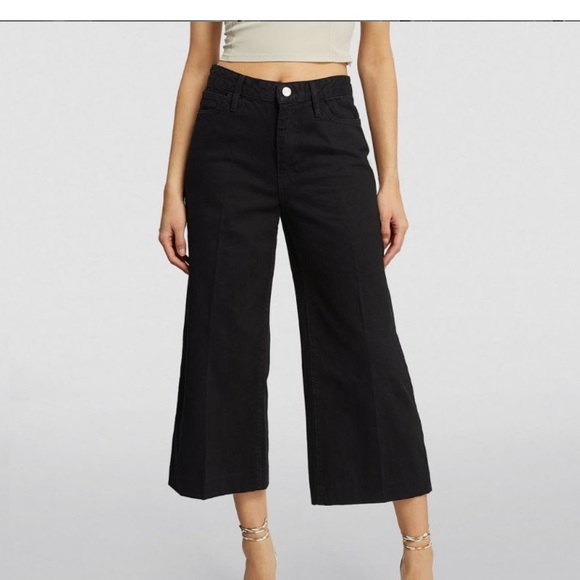 Frame Denim Denim - FRAME Navy Wide Leg Cropped Raw Hem Jeans 26